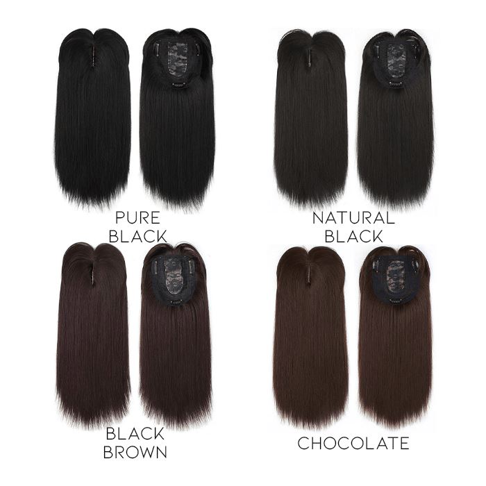 Medium Long Clip-in Hair Topper with bangs Morning Shades Natural Black