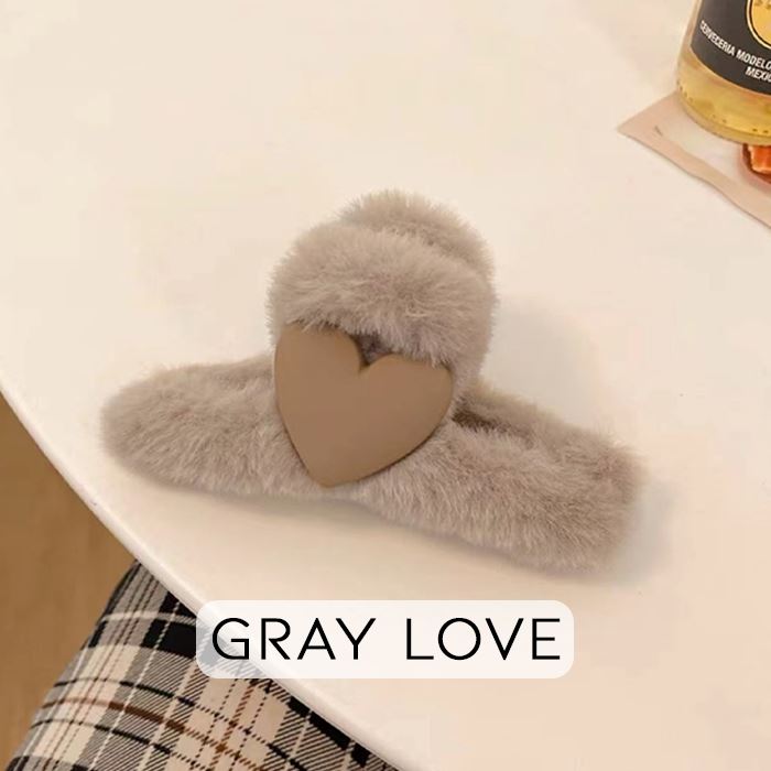 Fluffy Heart Hair Claw Clip Hair Pins, Claws & Clips Every Day And Night Gray Love