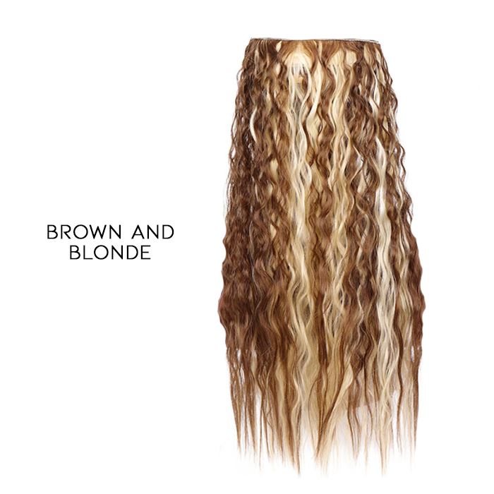 Seamless Clip-in 55cm Wavy Hair Extension Hair Styling Tools Every Day And Night Brown and Blonde 1pc
