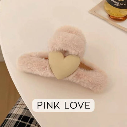 Fluffy Heart Hair Claw Clip Hair Pins, Claws & Clips Every Day And Night Pink Love 