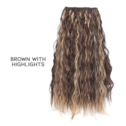 Seamless Clip-in 55cm Wavy Hair Extension Hair Styling Tools Every Day And Night Brown with Highlights 1pc 